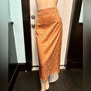 CIDER  Satin Leopard Print Maxi Skirt in Bronze Orange Size Small